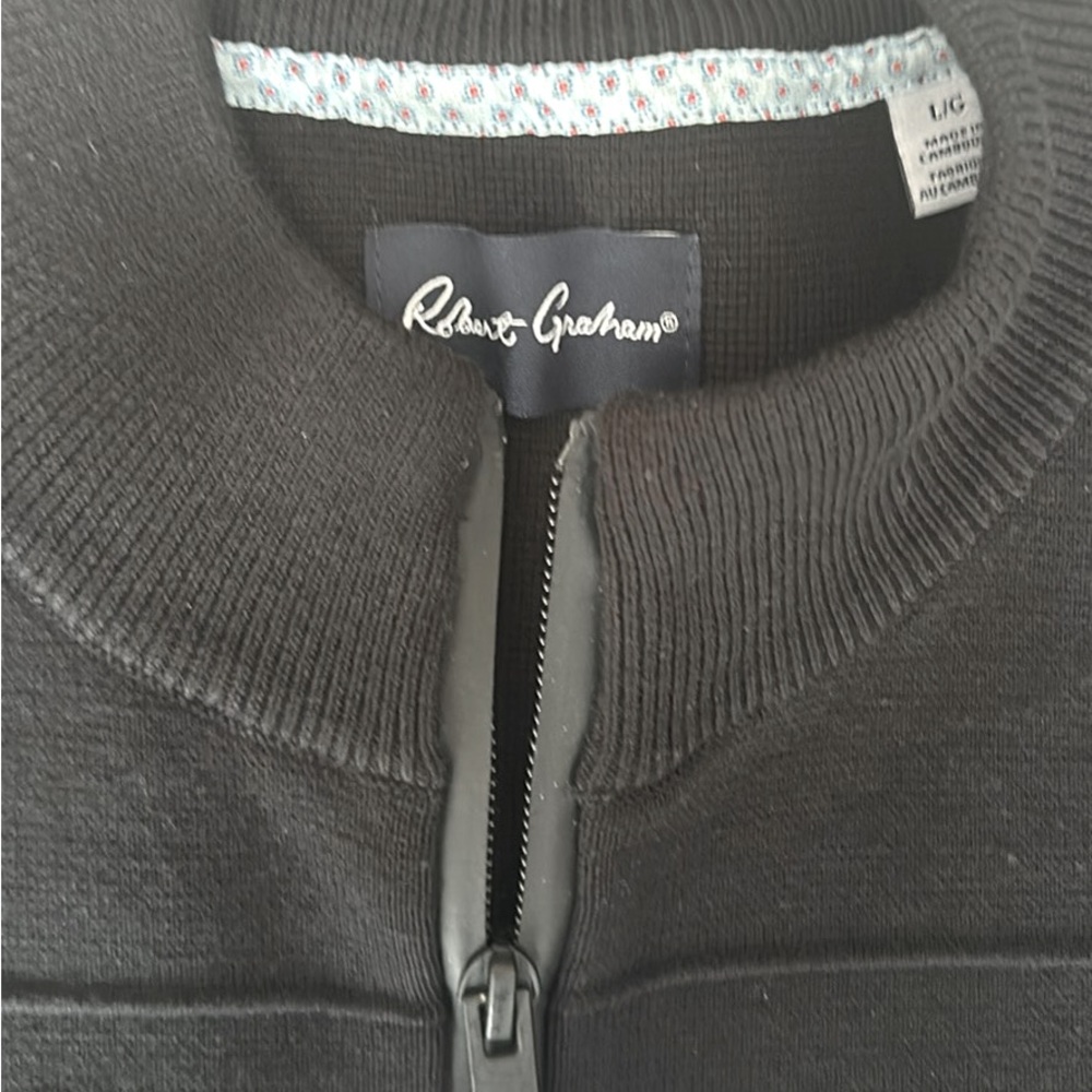 ROBERT GRAHAM NWT Designer Zip Sweater Cardigan Black Large NEW Stunning NEW